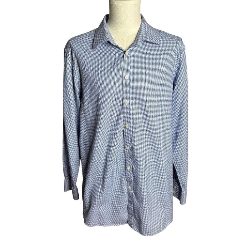 Charles Tyrwhitt Slim Fit Button Up Shirt 17.5 35 Blue Puppytooth Long Sleeves